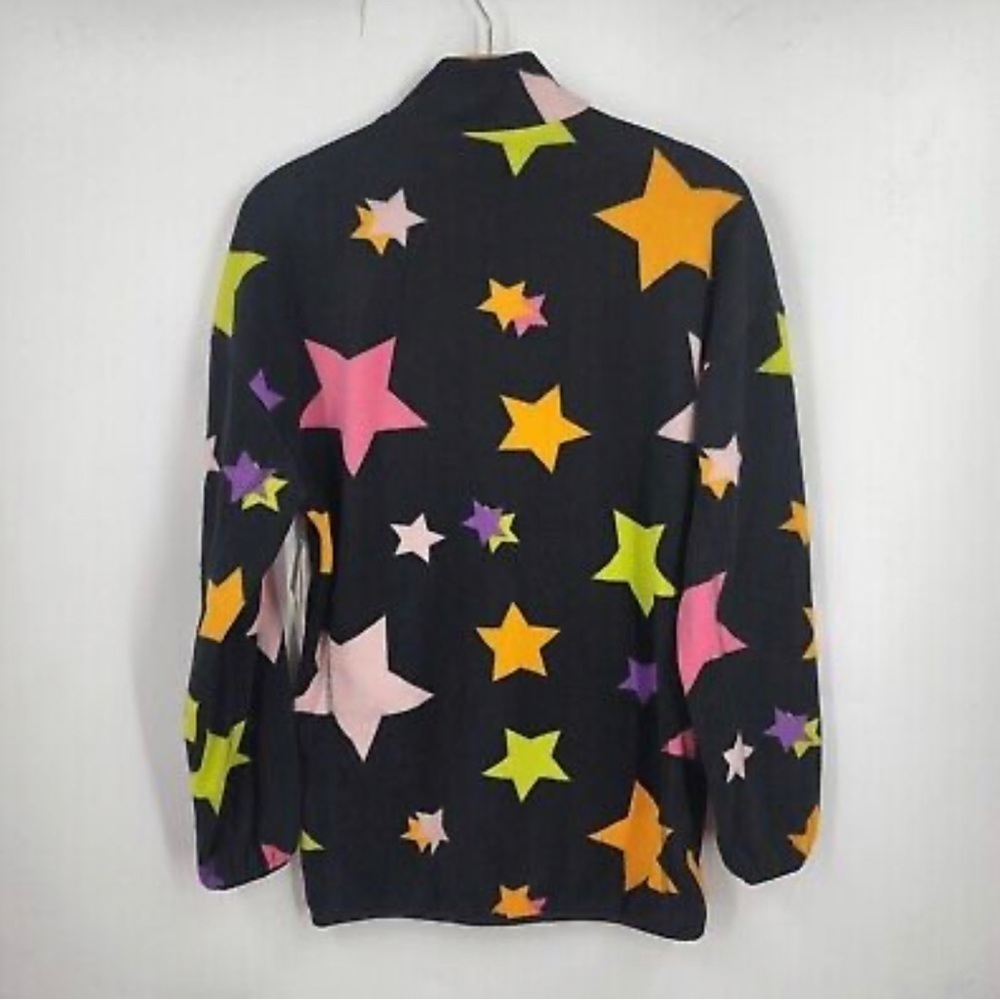BP NORDSTROM Neon Stars Black Long Sleeve Fleece Zip Up Sweater Sz S - Picture 3 of 5